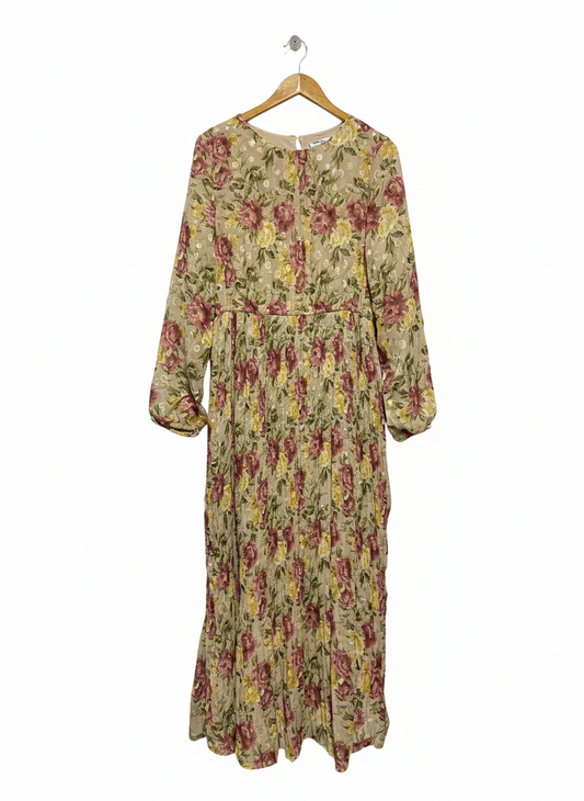 DREAM HOUSE |XL| BUST 19|C4|WOMEN'S VINTAGE FLORAL MAXI DRESS IN OLIVE