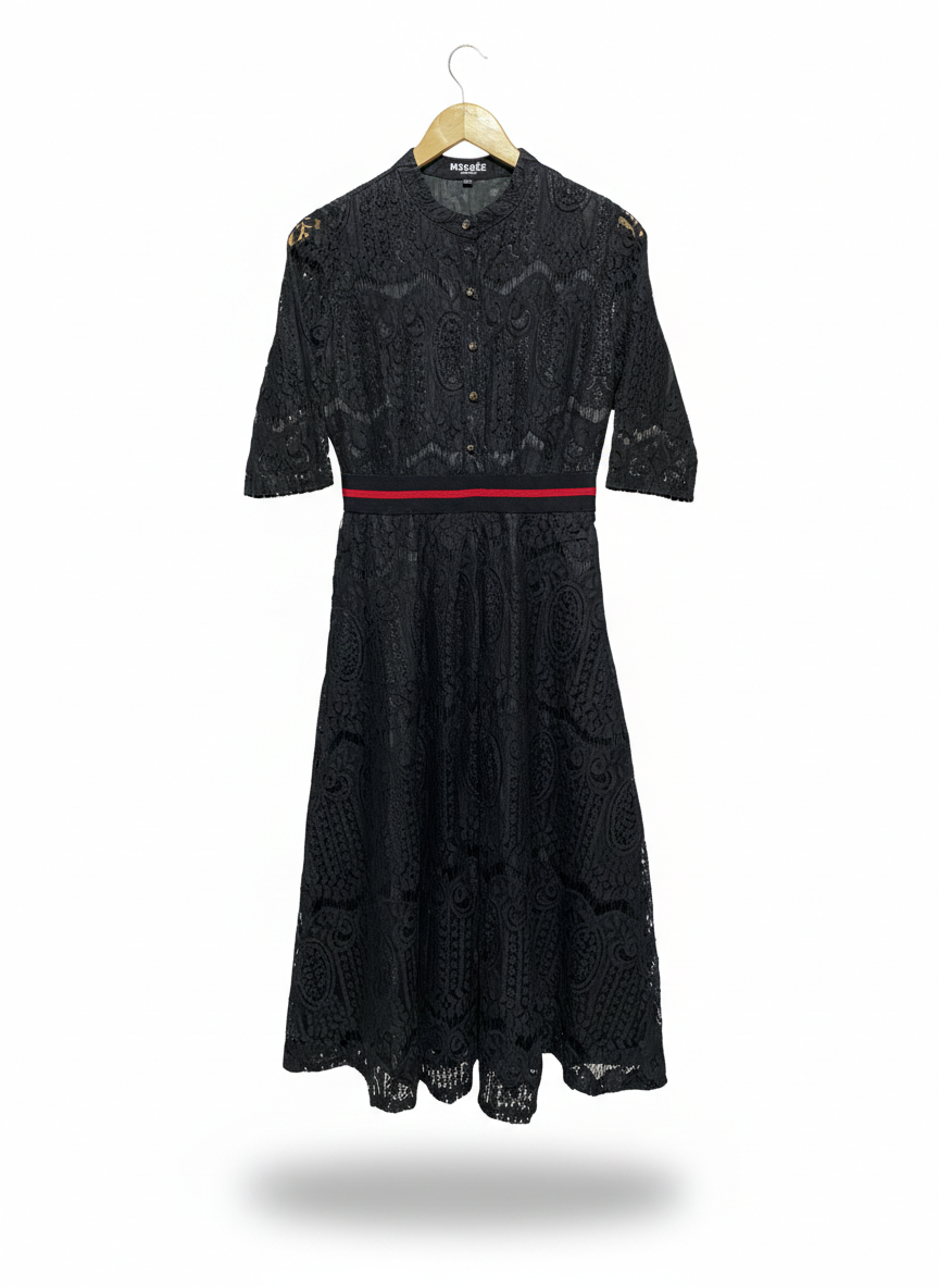 MOSSEE |M| BUST 17| C5| BLACK LACE MIDI DRESS WITH CONTRAST WAISTBAND