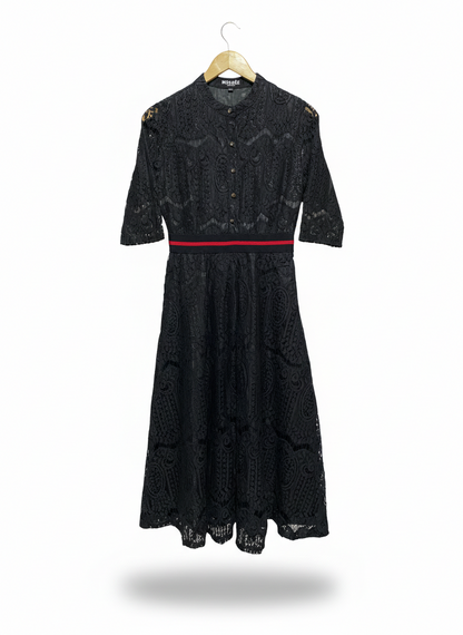 MOSSEE |M| BUST 17| C5| BLACK LACE MIDI DRESS WITH CONTRAST WAISTBAND