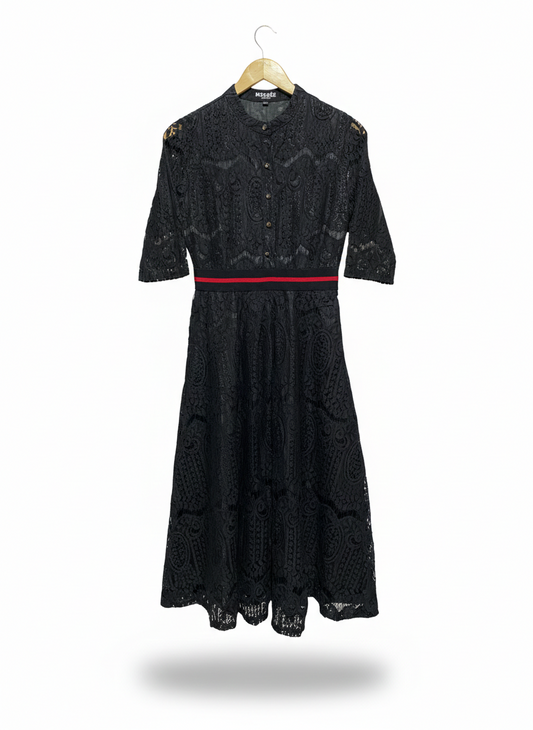 MOSSEE |M| BUST 17| C5| BLACK LACE MIDI DRESS WITH CONTRAST WAISTBAND