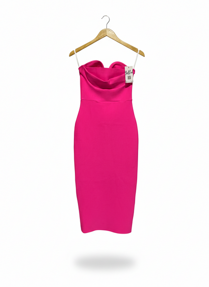 BELLA BARNETT |S| BUST 13| VIBRANT HOT PINK STRAPLESS MIDI DRESS