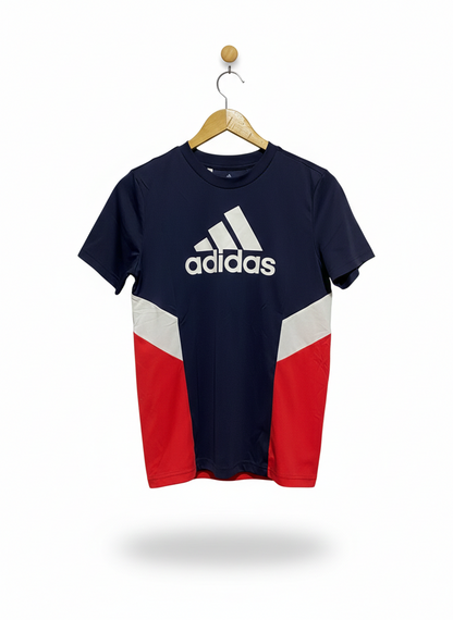 ADIDAS |L| BUST 17| PERFORMANCE TRAINING TEE – NAVY, RED, AND WHITE COLORBLOCK SHORT SLEEVE TOP