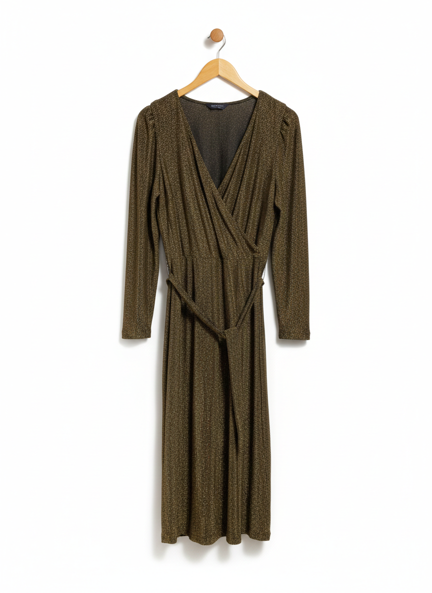 M&S COLLECTION |M| BUST 17| BRONZE GLIMMER WRAP MIDI DRESS