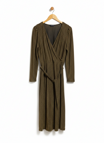 M&S COLLECTION |M| BUST 17| BRONZE GLIMMER WRAP MIDI DRESS