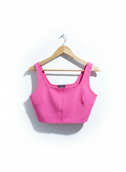 SINCERELY JULES|S|BUST 16.5|Bright Pink Square Neck Corset Crop Top
