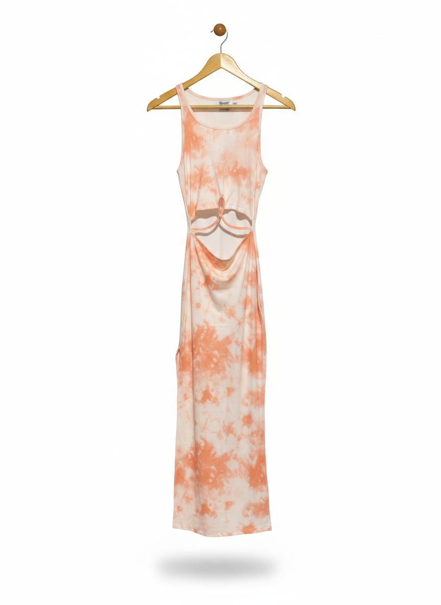 PRINCESS POLLY |S| BUST 12| SUMMER VIBE PEACH TIE-DYE MAXI DRESS