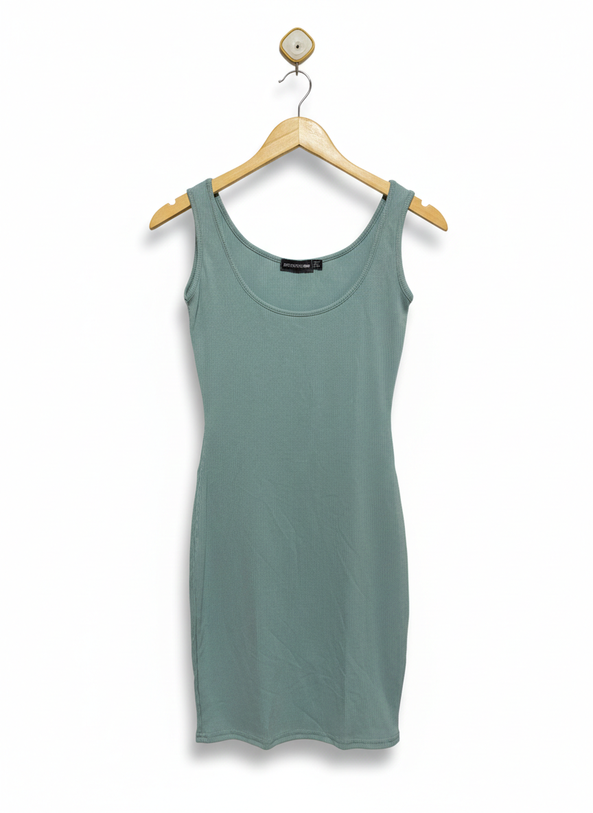 PRETTYLITTLE THING |S| BUST 14| Lead Grey Ribbed Bodycon Dress