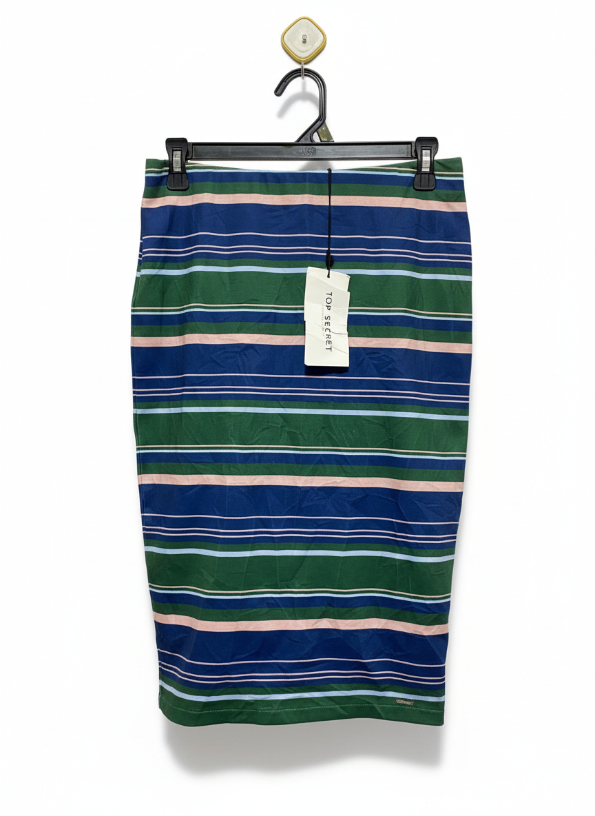 TOP SECRET WOMAN |M| WAIST 28| C6| TOP SECRET MULTICOLOR STRIPED MIDI PENCIL SKIRT