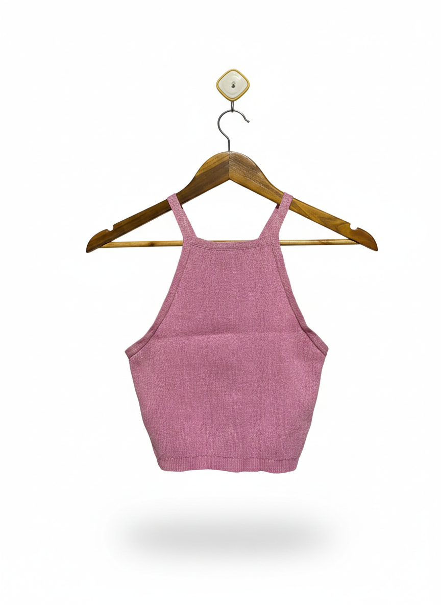VALLEY GIRL |S| BUST 12| Pink Ribbed Knit Crop Top