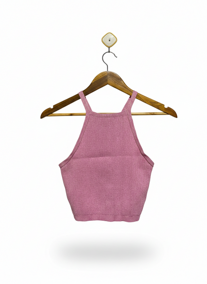 VALLEY GIRL |S| BUST 12| Pink Ribbed Knit Crop Top