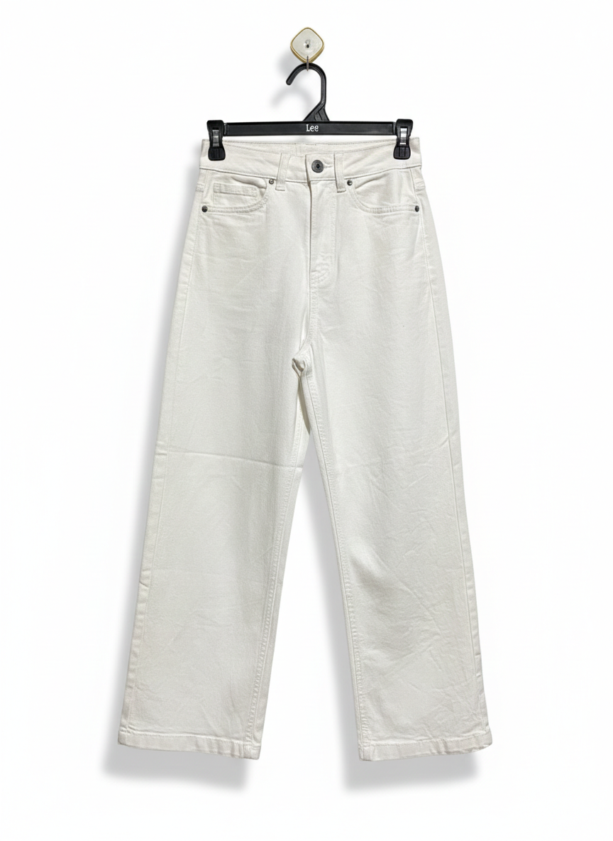WIDE HIGH RISE |M| WAIST 26|B12|HIGH-WAISTED WHITE WIDE-LEG DENIM TROUSERS