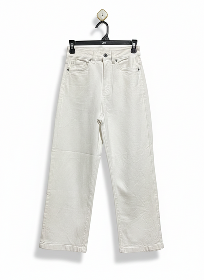 WIDE HIGH RISE |M| WAIST 26|B12|HIGH-WAISTED WHITE WIDE-LEG DENIM TROUSERS