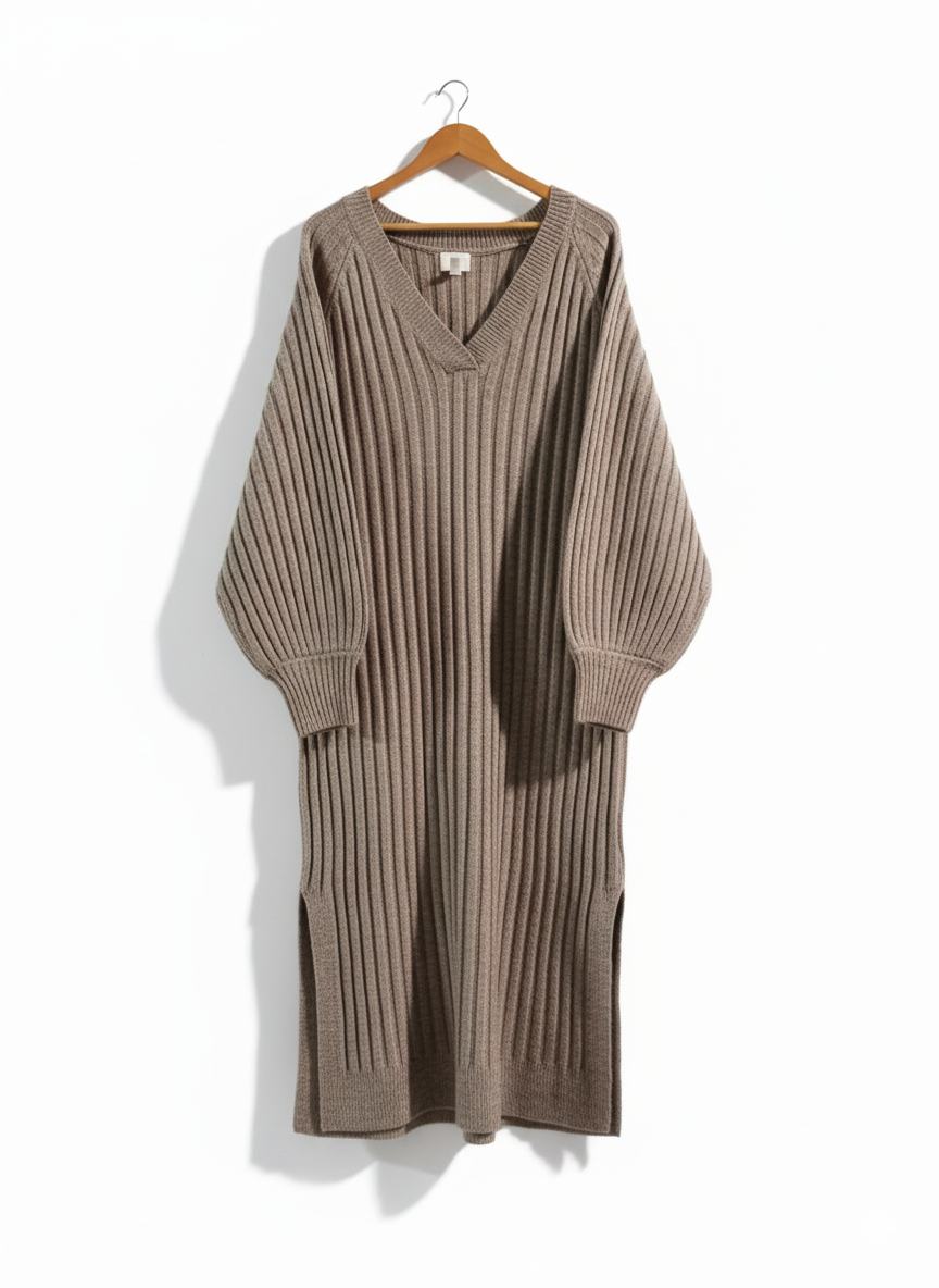 H&M|M|BUST 22|BROWN CHUNKY RIBBED KNIT MIDI SWEATER DRESS
