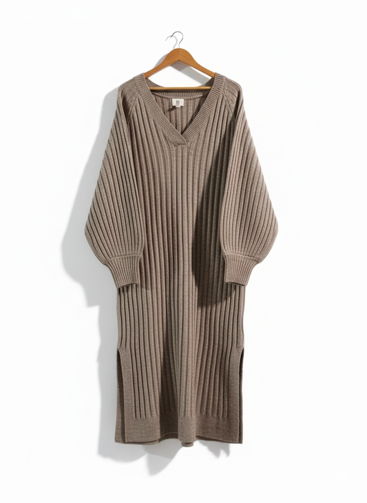 H&M|M|BUST 22|BROWN CHUNKY RIBBED KNIT MIDI SWEATER DRESS