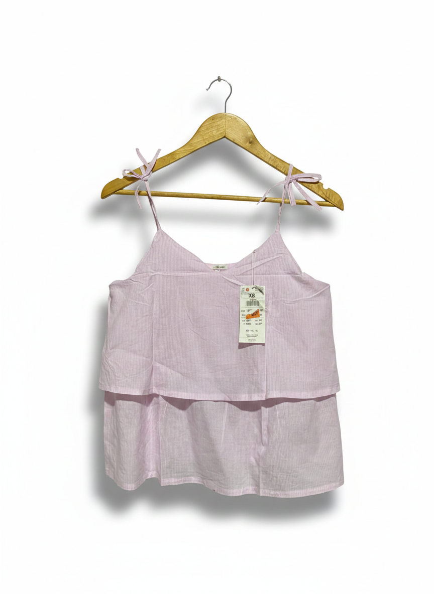 RESERVED |XS| BUST 16| PALE PINK TIE-SHOULDER LAYERED TOP