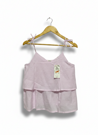 RESERVED |XS| BUST 16| PALE PINK TIE-SHOULDER LAYERED TOP