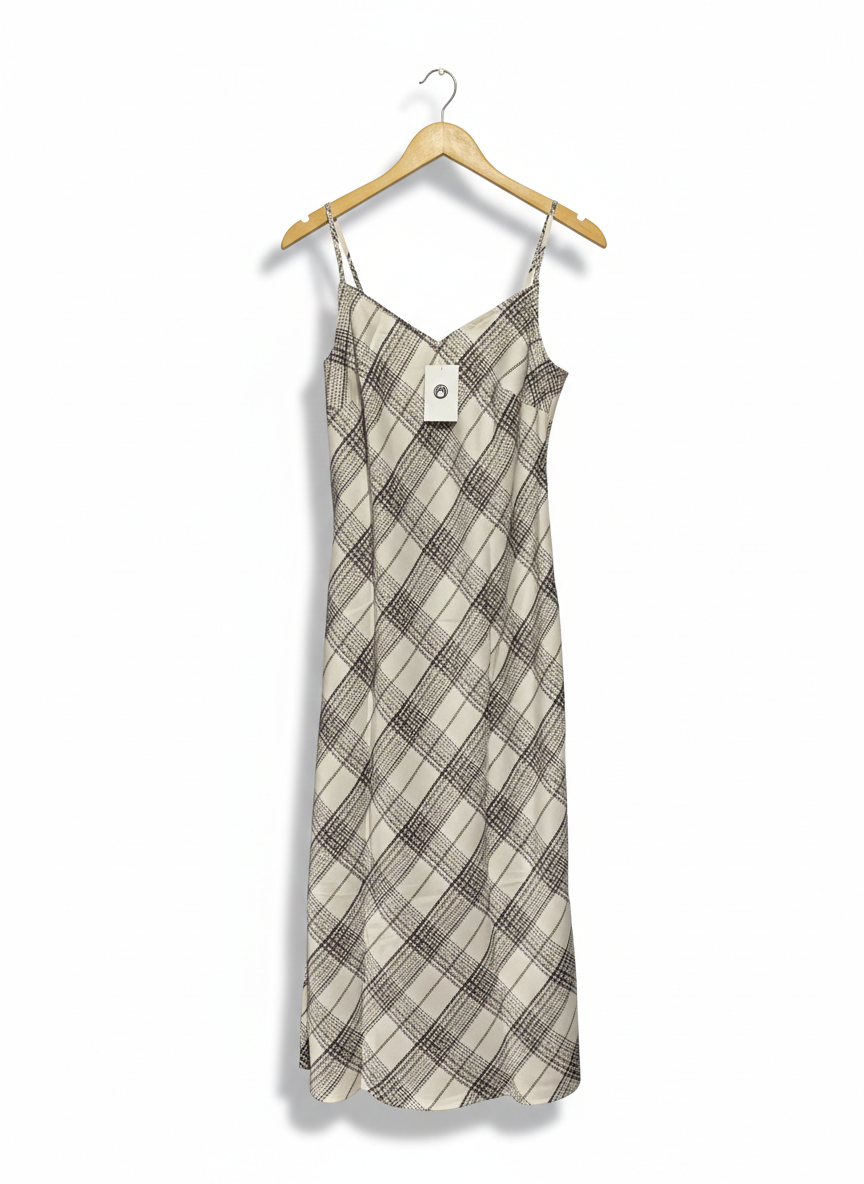 ANKO |M| BUST 16| CREAM AND CHARCOAL CHECKERED SLIP DRESS