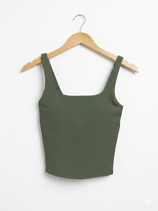 MUSCLE REPUBLIC |XS| BUST 13| B26| PREMIUM OLIVE GREEN RIBBED TANK TOP