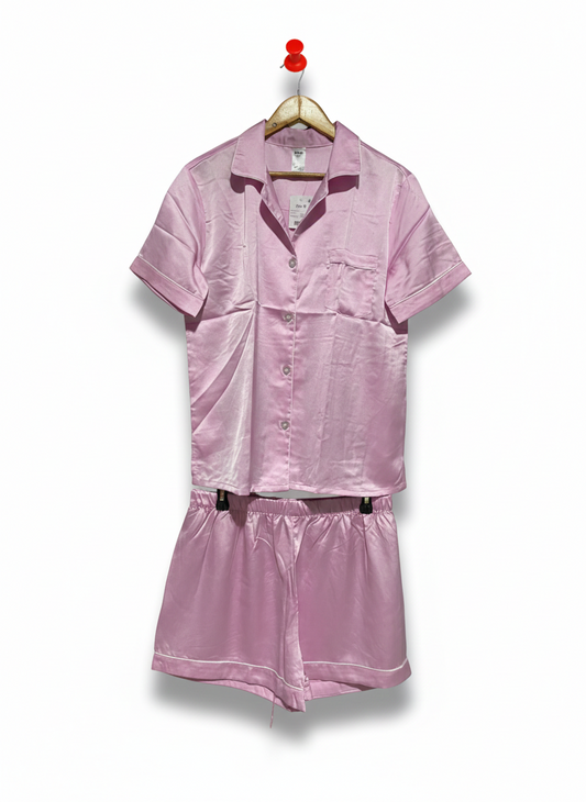 ANKO |L| PINK SOLID COLOR SATIN SILK NIGHTSUIT