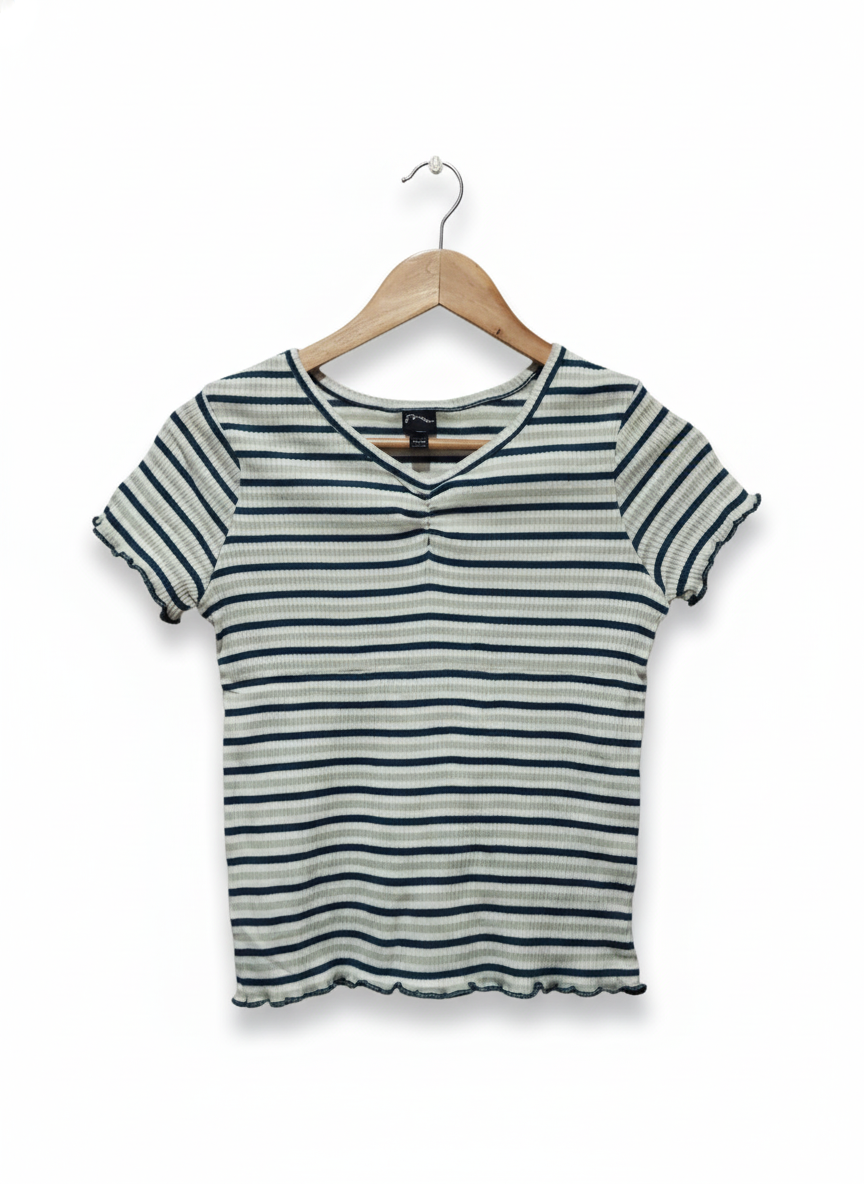 Art Class Top Girls Green and White Short sleeve Striped Top