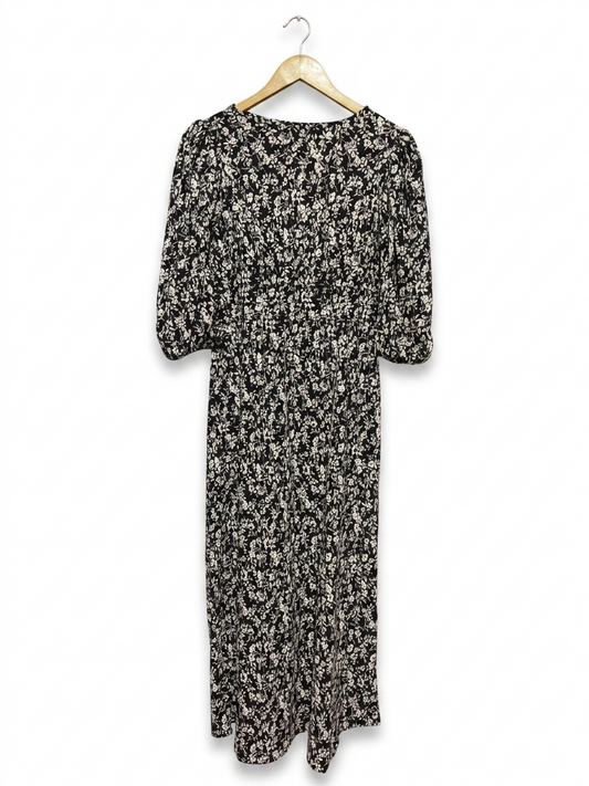 F&F |S| BUST 15| B22| ELEGANT BLACK AND WHITE FLORAL PRINT LONG MAXI DRESS WITH PUFF SLEEVES