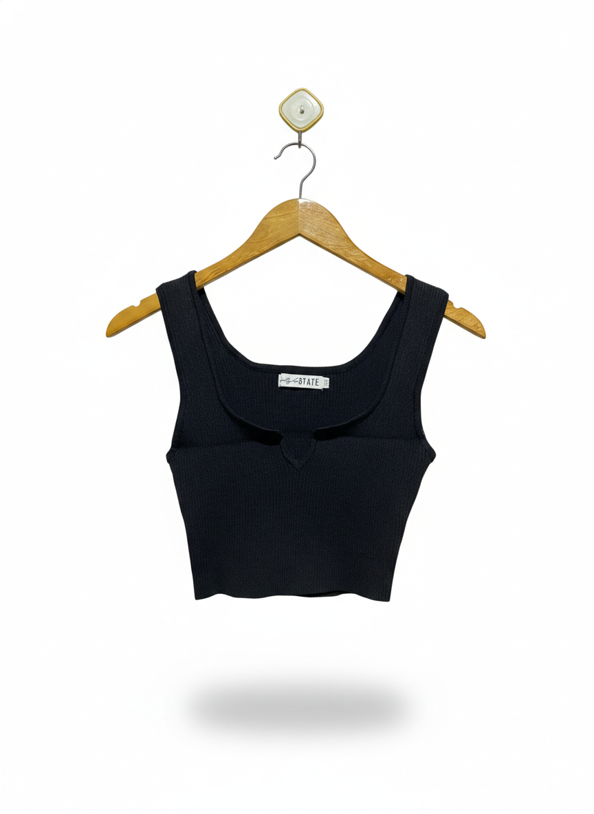 STYLE STATE |S| BUST 11| Black Ribbed Crop Top