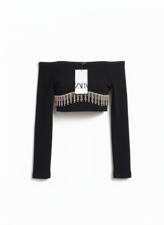 ZARA|M/L|BUST 11|Zara Off-The-Shoulder Crop Top