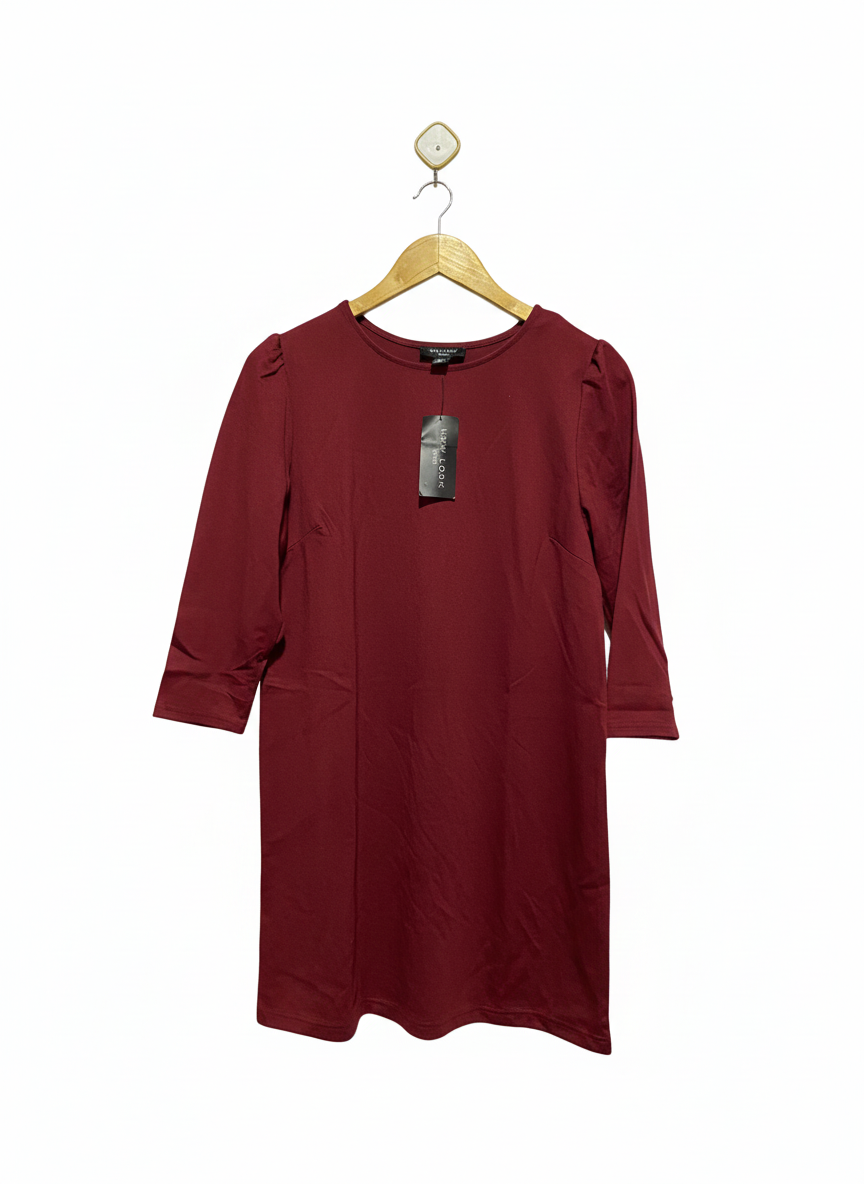 NEW LOOK PETITE|M|BUST 19|burgundy crepe mini tunic dress