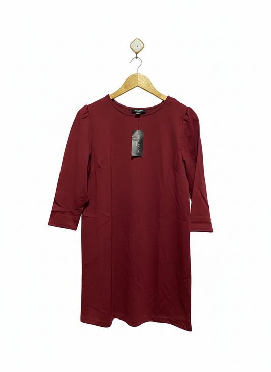 NEW LOOK PETITE|M|BUST 19|burgundy crepe mini tunic dress