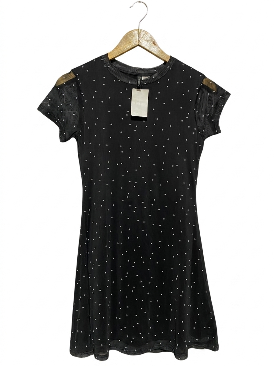 H&M |S| BUST 15| B13| BLACK POLKA DOT MESH MINI DRESS