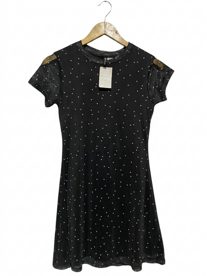 H&M |S| BUST 15| B13| BLACK POLKA DOT MESH MINI DRESS