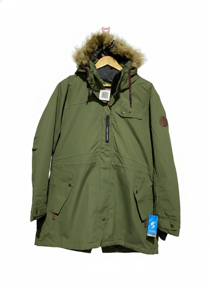 CRANE|L|BUST 23|SNOW EXTREME OLIVE GREEN PARKA JACKET WITH FAUX-FUR HOOD