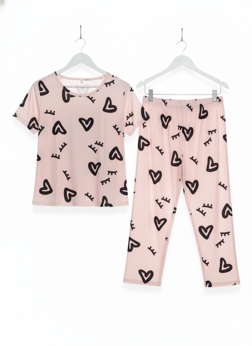 High Quality Comfortable Home Casual Sexy Women's Sleepwear Printed Round Neck Short Sleeved Pants Two-piece Set