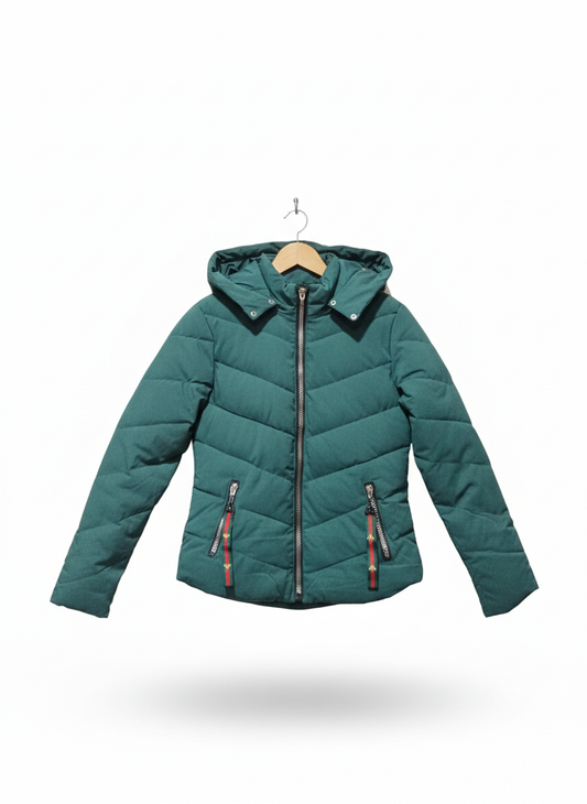 QIHOYN|L|BUST 19|GREEN PADDED JACKET WITH RED AND GREEN STRIPES