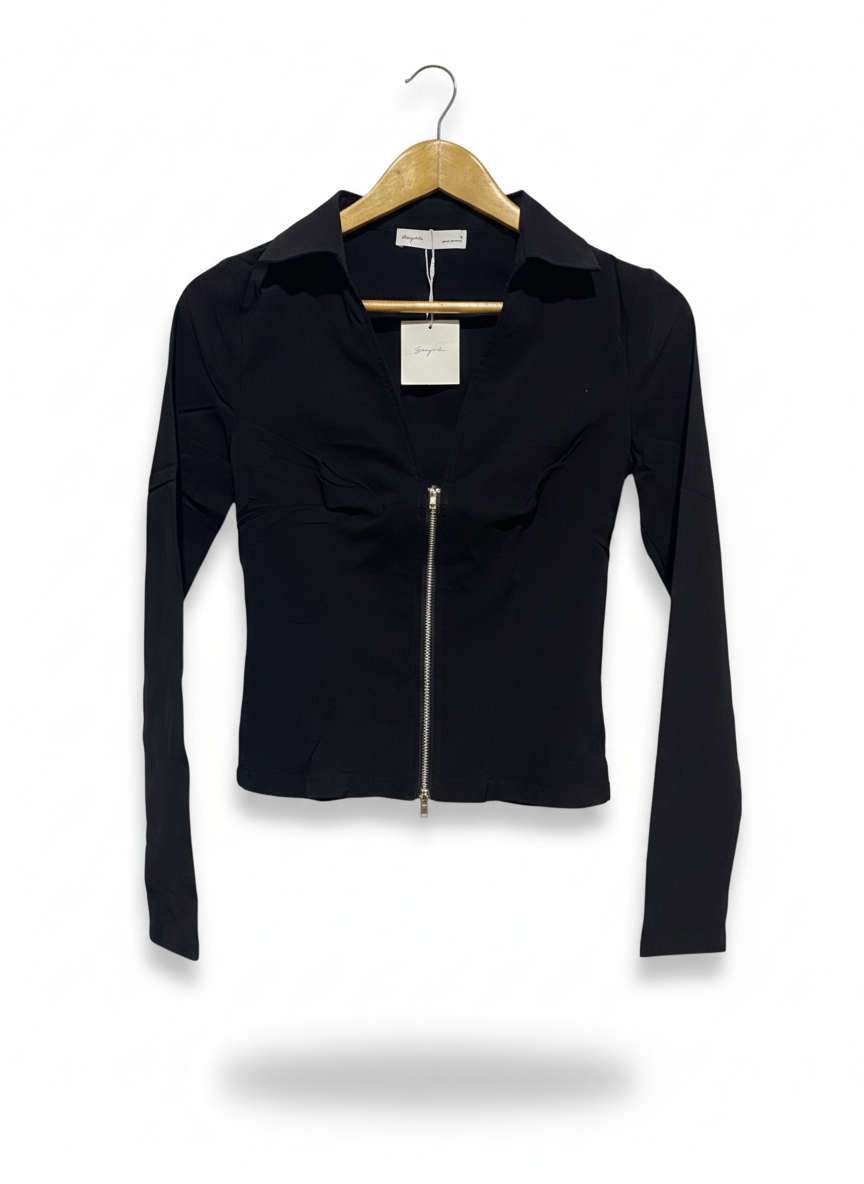 SUPRE |S| BUST 15|B22|CHIC MOTO-STYLE ZIP-FRONT LONG SLEEVE TOP