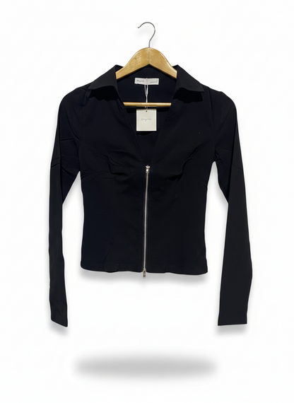 SUPRE |S| BUST 15|B22|CHIC MOTO-STYLE ZIP-FRONT LONG SLEEVE TOP