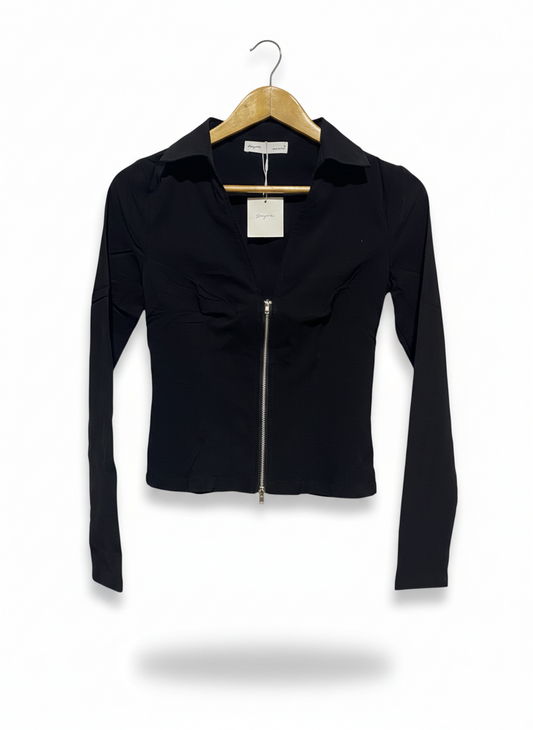 SUPRE |S| BUST 15|B22|CHIC MOTO-STYLE ZIP-FRONT LONG SLEEVE TOP