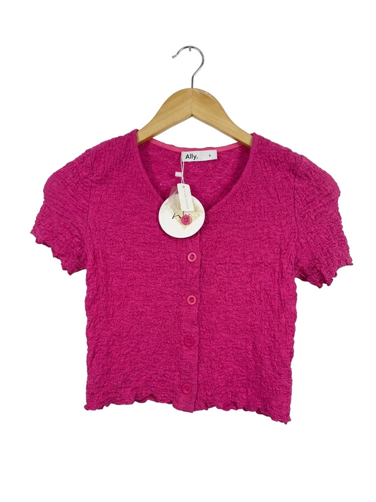 ALLY |S| BUST 14| B20| VIBRANT PINK TEXTURED SHORT SLEEVE CARDIGAN