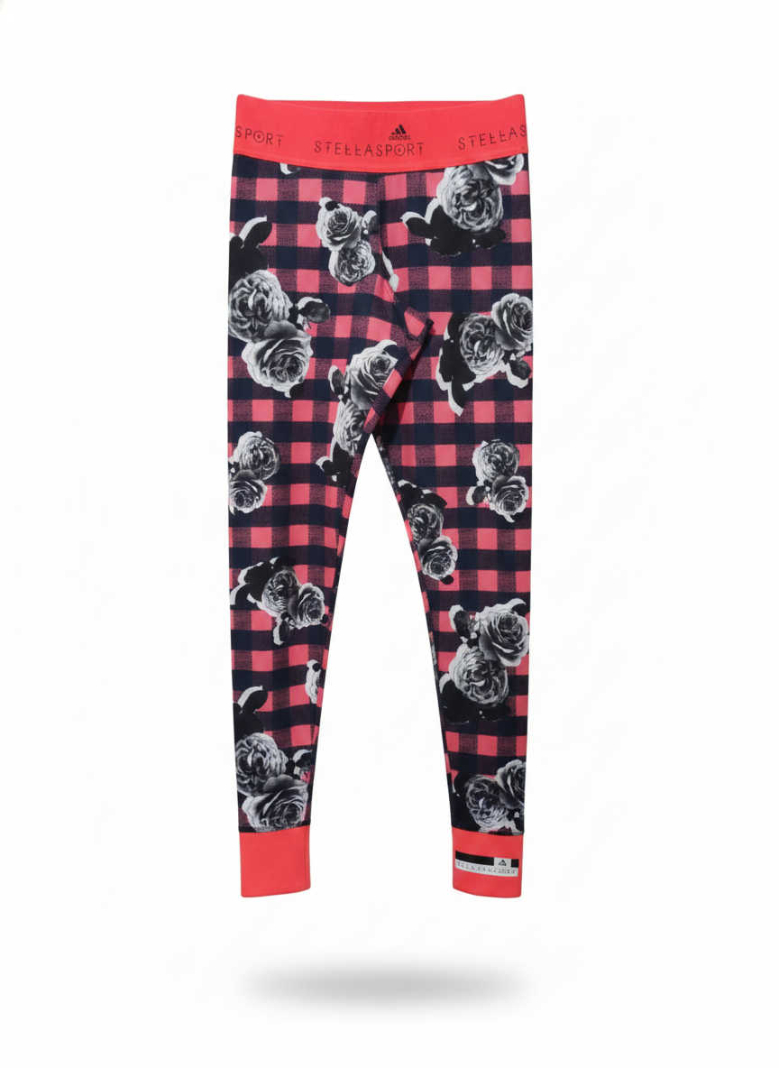 ADIDAS STELLA SPORT|XS|WAIST 24|"Gingham Floral" Running Tights