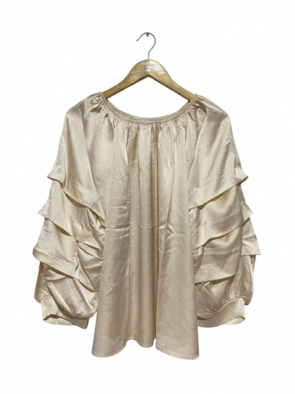DIVERSE |L| BUST 26| B9| LUXURY CHAMPAGNE SATIN MULTI-LAYER RUFFLE SLEEVE BLOUSE