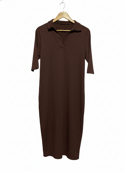 GEORGE |L| BUST 19| Brown Ribbed Polo Midi Dress