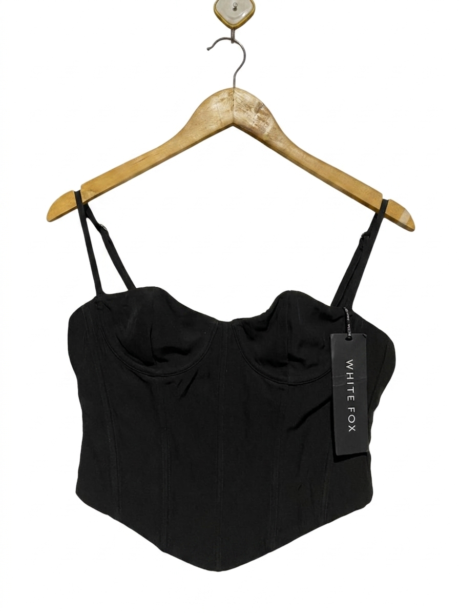 WHITE FOX |M| BUST 16| B10| WOMEN'S BLACK CORSET STYLE BUSTIER CROP TOP