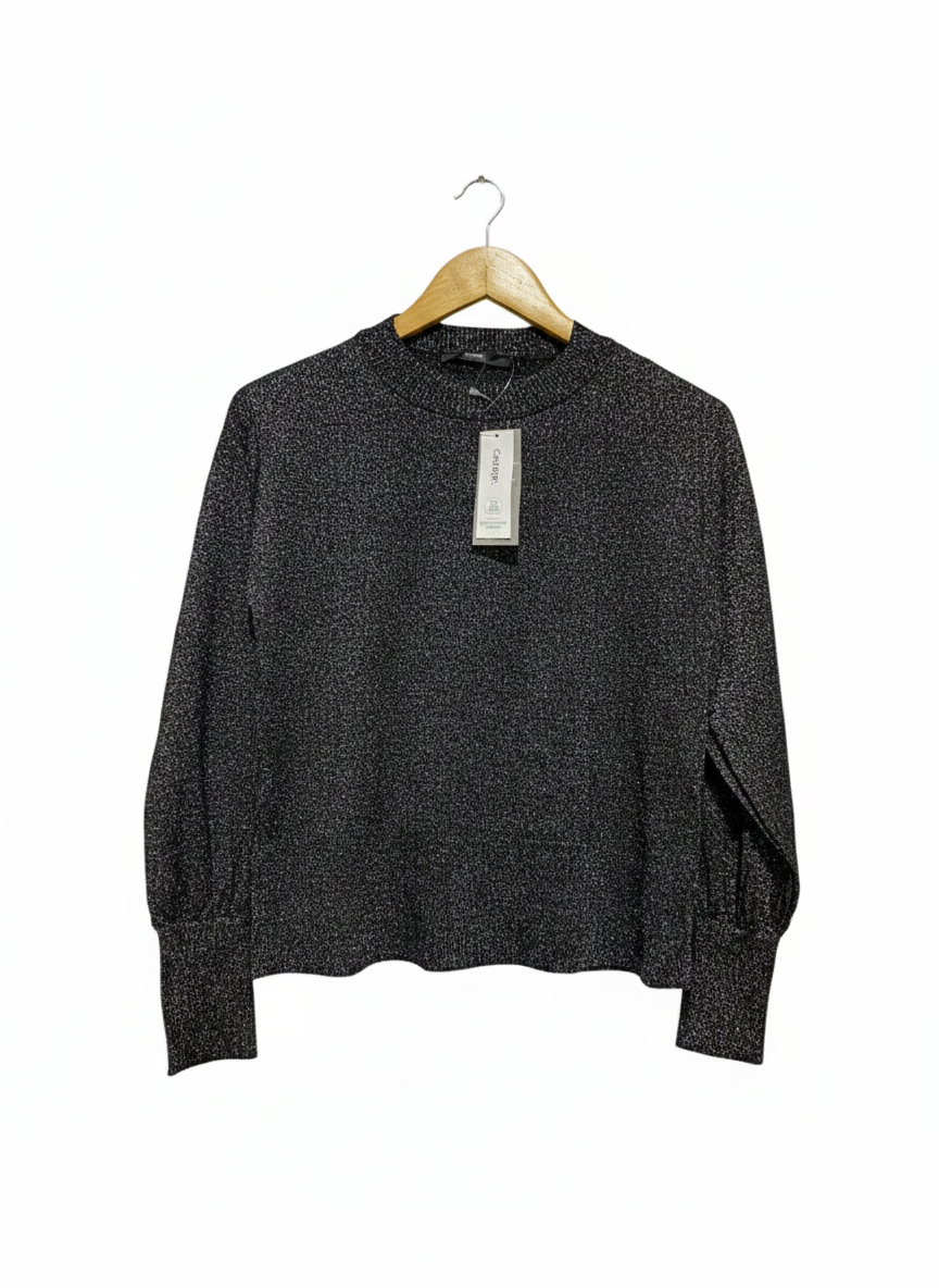 GEORGE|S|BUST 19|Black and Silver Glitter Mock Neck Jumper