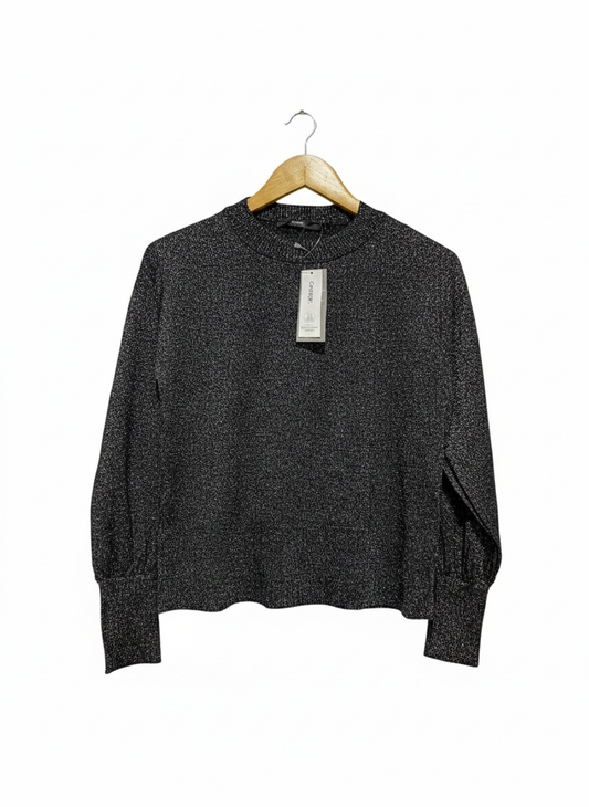 GEORGE|S|BUST 19|Black and Silver Glitter Mock Neck Jumper