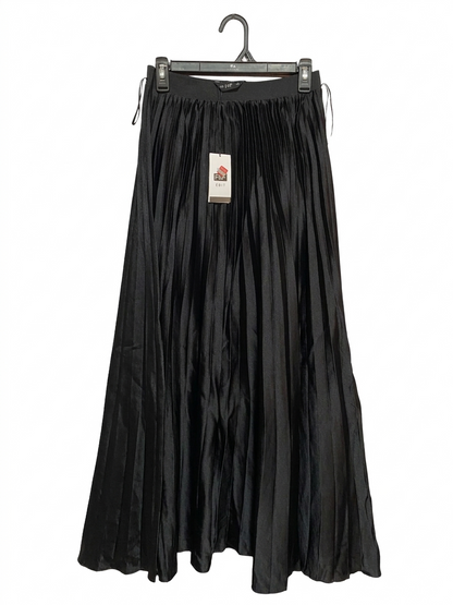 F&F |M| WAIST 26| B8| EDIT SATIN BLACK PLEATED MIDI SKIRT