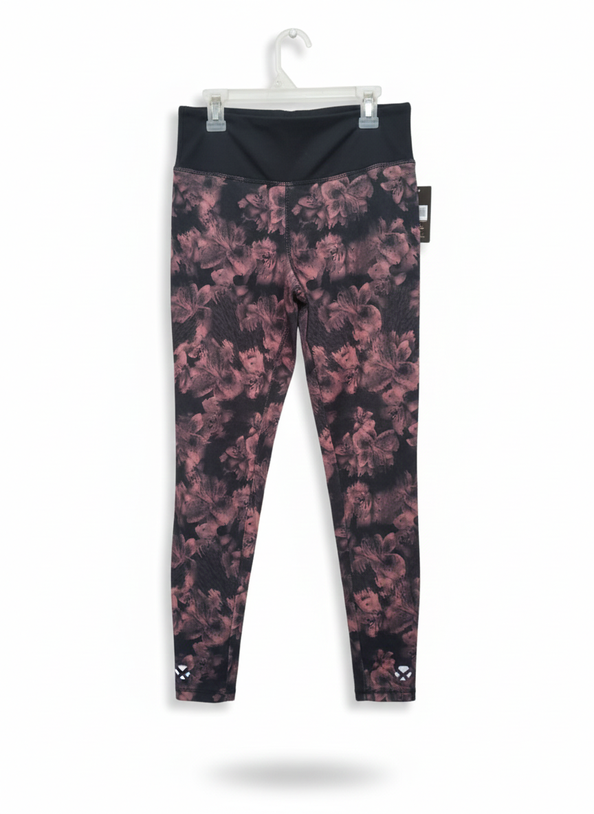 CRIVIT|S|WAIST 26|Black and Pink Floral Print High-Waisted Athletic Leggings
