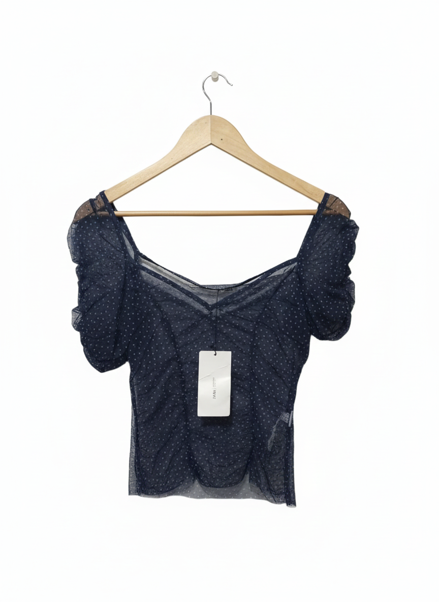 ZARA|S|BUST 15|Cropped Black Polka Dot Mesh Top