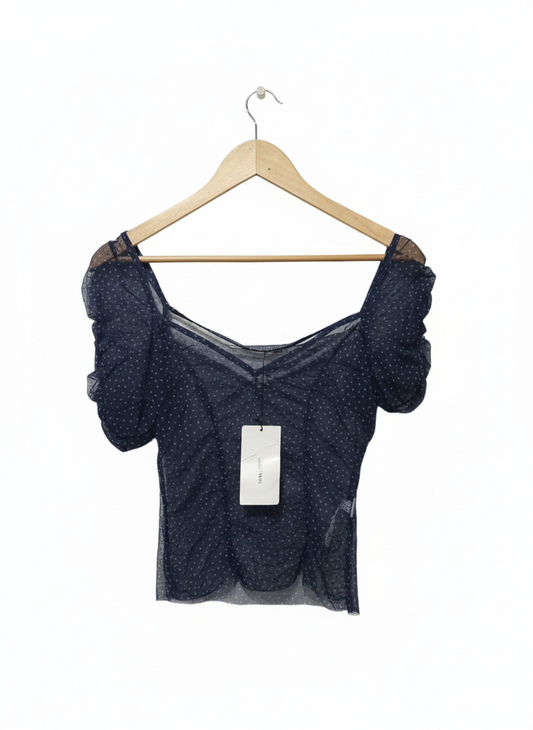 ZARA|S|BUST 15|Cropped Black Polka Dot Mesh Top
