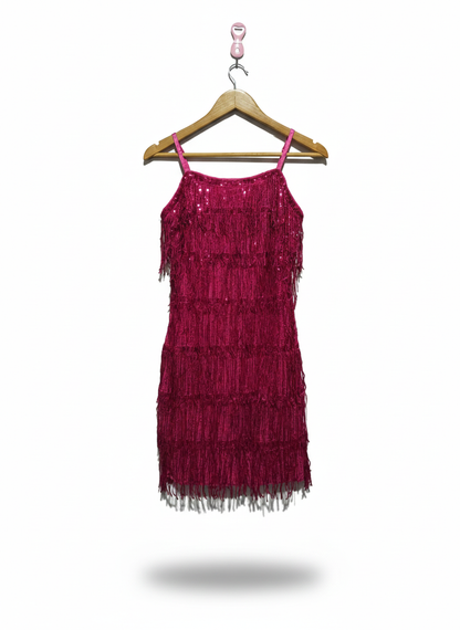SHEIN|XS|BUST 14|FUCHSIA PINK FRINGE SEQUIN MINI DRESS