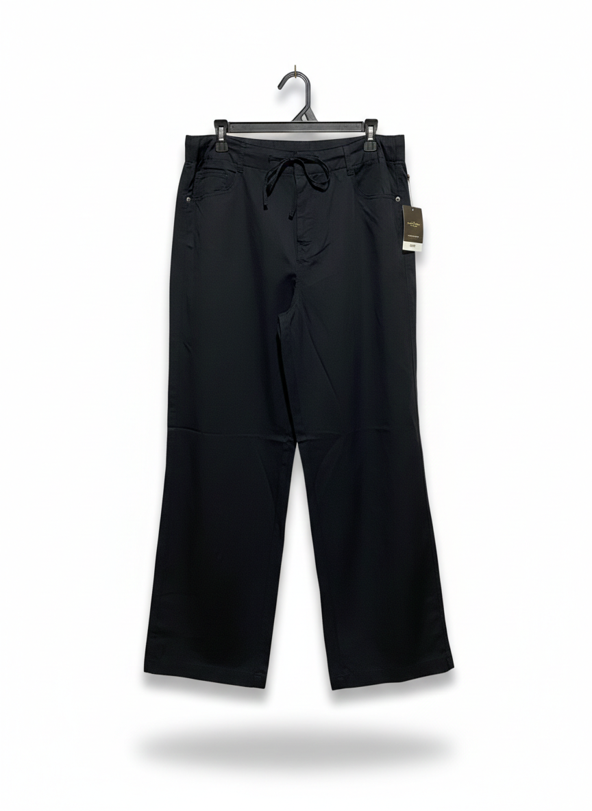 ANKO |XL| WAIST 32| CLASSIC BLACK STRAIGHT-LEG PANTS WITH COMFORT ADJUSTABLE WAIST AND POCKETS
